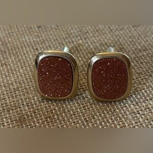 VINTAGE 1970'S ESTATE  ANSON GOLD PLATED GOLDSTONE CUFFLINKS GLITTER